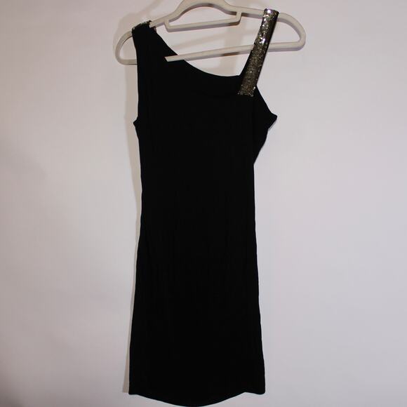 Y2K Twenty One Black Mini Clubbing Dress With Gold Sequins Size M - Picture 2 of 5